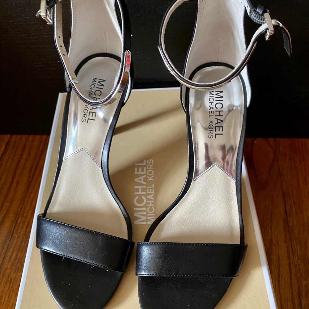 Michael Kors Kristen Black Leather Open Toe Shoe - Picture 2 of 5